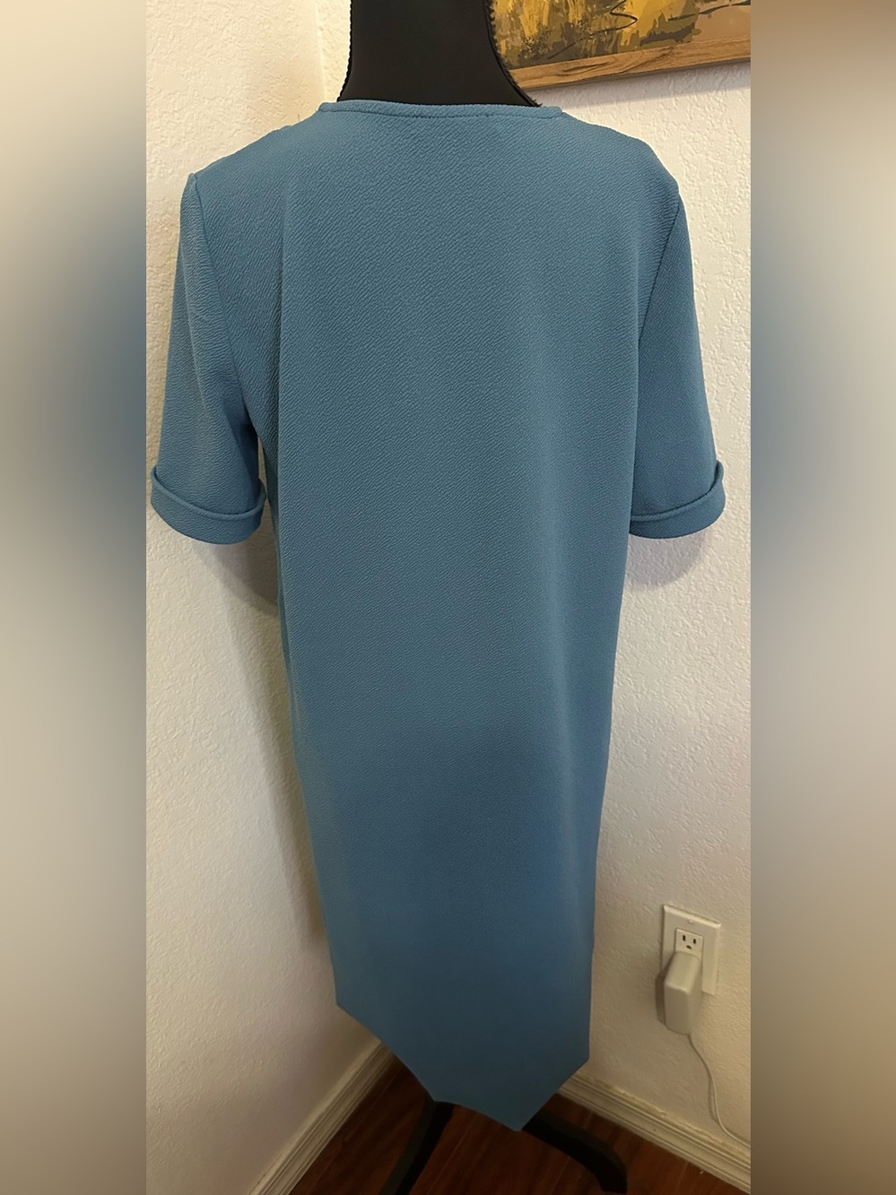 Zara Sheath V-Neck Short Sleeve Blue Mini Dress- Size Small - Picture 3 of 6
